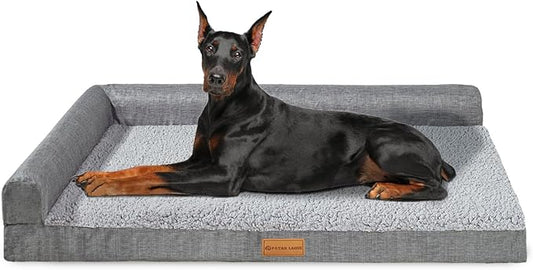 Patas Lague Orthopedic Jumbo Dog Bed for Extra Large Dogs 56''X40'', Waterproof L Shaped Jumbo Pet Sofa Beds with Removable Washable Cover, Soft Comfortable Pet Couch Mat with Nonskid Bottom, Grey