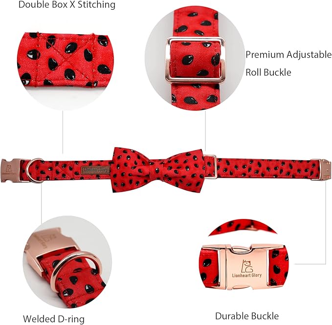 Lionheart glory Dog Collar, Watermelon Dog Collar with Bow, Summer Dog Bowtie Collar Cute Pet Collar Gift for Medium Dog