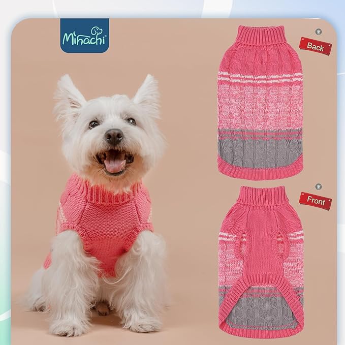 Mihachi Dog Sweaters for Small Dogs Girl Boy,Soft Warm Dogs Shirt, Cold Weather Dog Coat Turtleneck Knitted Pullover Dog Clothes Costume with Leash Hole for Large Cat Puppy Doggy Pet,Pink XS