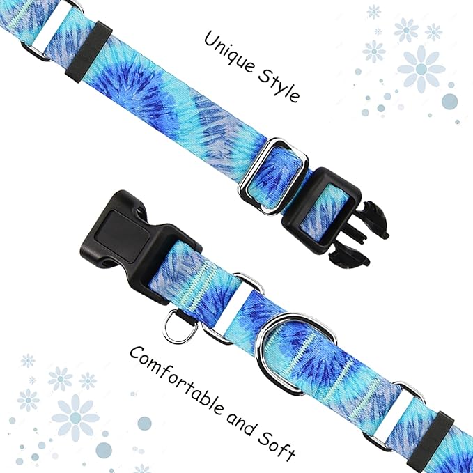 Martingale Collar with Buckle Blue Tie Dye Training Collar Adjustable Nylon Boy Dog Collars (Blue Teal, Medium)