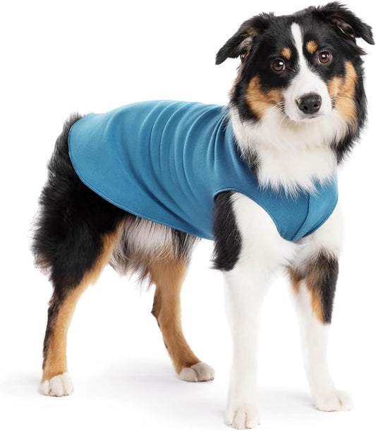 Stretch Fleece Dog Coat, Stretchy Pet Sweater, Machine Washable Pullover for Winter and Fall, Marine Blue, 14