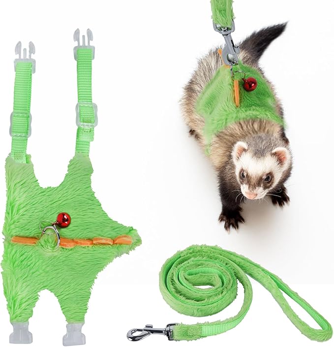 Ferret Harness, Ferret Leash, Ferret Harness and Leash Set with Safe Bell, Ferret Collar Small Animals Vest Harness for Puppy, Teacup Dog and Other Small Pet (Green)