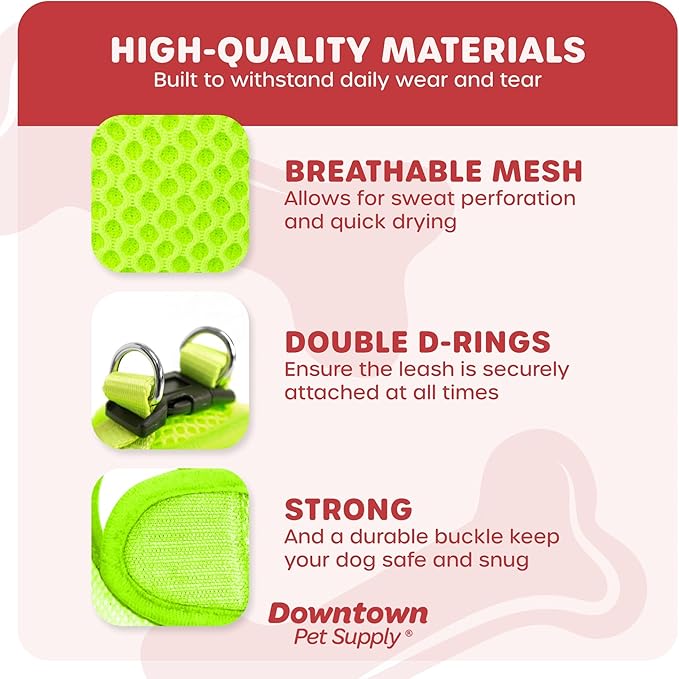 Downtown Pet Supply Step in Dog Harness for Teacup Dogs & Cats No Pull, XX-Small, Atomic Yellow - Adjustable Harness with Padded Mesh Fabric and Reflective Trim - Buckle Strap Harness for Dogs