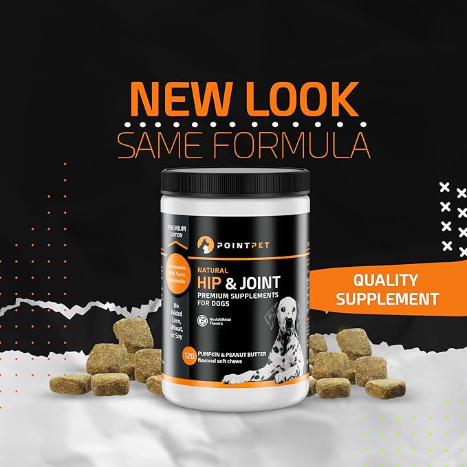 PointPet Glucosamine for Dogs, 120 Count - Peanut Butter & Pumpkin Flavor Hip and Joint Supplement - Mobility Soft Chews with Chondroitin & MSM with Omega 3