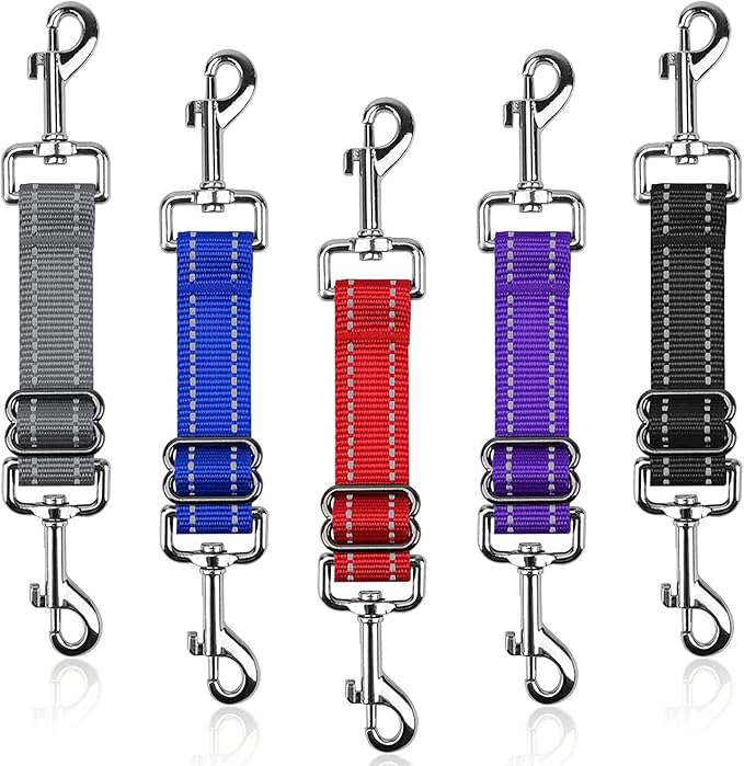 YUEPET Dog Safety Collar Clips 5 Pack Adjustable Prong Collar Backup Clip Reflective Double Ended Backup Clasp Leash Connector for Dog Harness to Collar Safety Clip