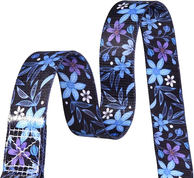 Dog Collar and Leash Set with Bohemia Floral Tribal Geometric Patterns - Soft Ethnic Style Collar Adjustable for Small Medium Large Dogs(Blue Floral Set,L)