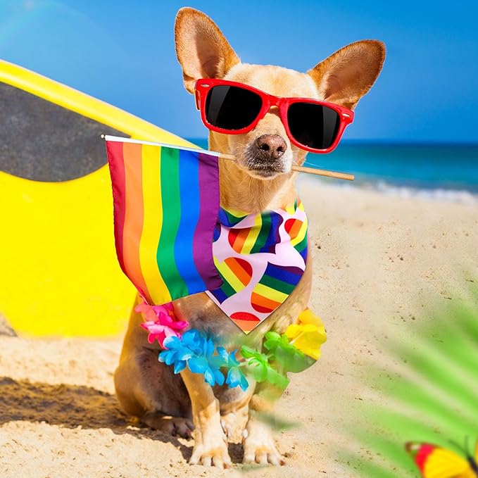 48 Pcs Pride Dog Bandanas LGBT Pet Scarves with Rainbow Color Rainbow Stripe Dog Cat Bandana for Boys and Girls Summer Holiday Triangle Scarf for Medium Pet Costume Accessories