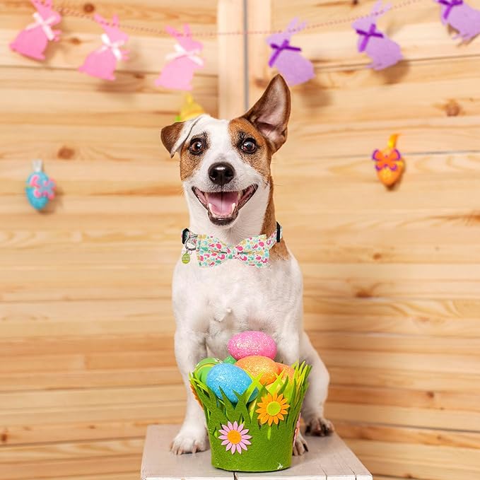 ADOGGYGO Easter Dog Collar with Detachable Bow, Adjustable Easter Bunny Bowtie Collar for Small Medium Large Dogs (Medium)