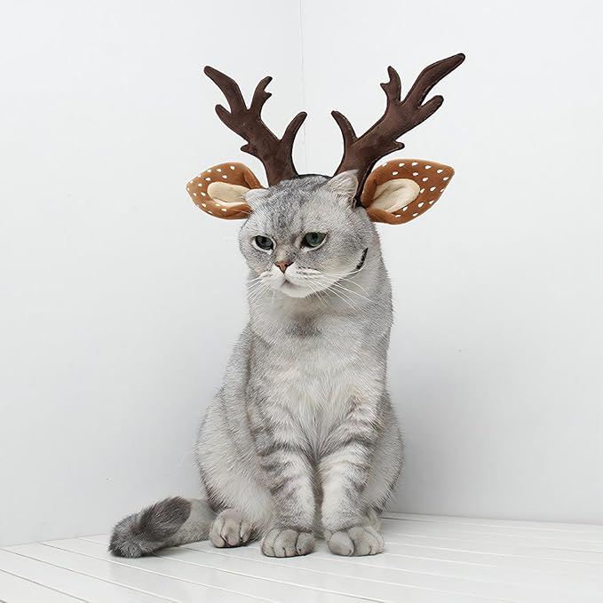 KUDES Dog Cat Christmas Reindeer Antlers Headband Classic Adjustable Elk Hat Headwear Pet Deer Cospaly Costumes Accessories (S(for Cats and Small Dogs))
