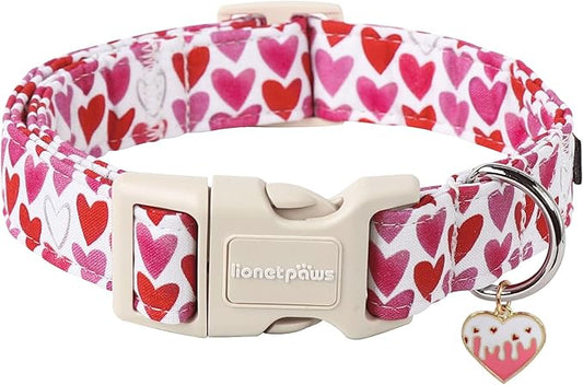 Lionet Paws Valentine's Dog Collar- Cute Love Heart Dog Collars with Plastic Buckle, Light Adjustable Dog Collars for Medium Dogs