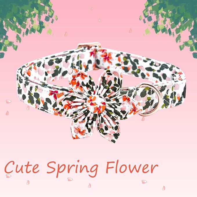 Elegant little tail Dog Collar, Dog Collar with Bowtie, Spring Flower Cute Pink Pet Collar Bow Dog Collars Adjustable Dog Collar for X-Large Dogs