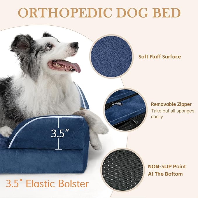 Comfort Expression Small Dog Beds Waterproof Orthopedic Foam Sofa Beds for Small Dogs Comfy Pet Bed with Washable Removable Cover & Non-Slip Bottom(XX-Small,Navy Blue)