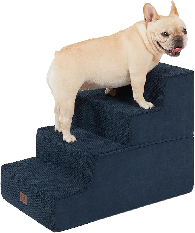 EHEYCIGA Dog Stairs for Bed 18”H, 4-Step Dog Steps for High Bed, Pet Steps for Small Dogs and Cats, Non-Slip Balanced Pet Ramp Indoor, Navy Blue