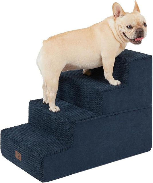 EHEYCIGA Dog Stairs for Bed 18”H, 4-Step Dog Steps for High Bed, Pet Steps for Small Dogs and Cats, Non-Slip Balanced Pet Ramp Indoor, Navy Blue