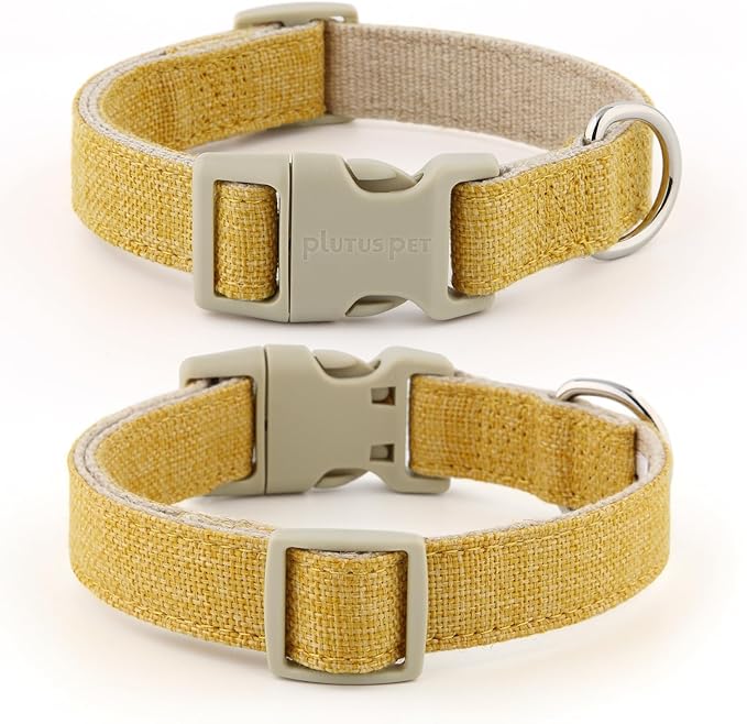 Plutus Pet Cotton Hemp Dog Collar and Leash Set, Adjustable Collar for Small, Medium, and Large Dogs, Heavy Duty and Soft on Skin, Yellow, XS