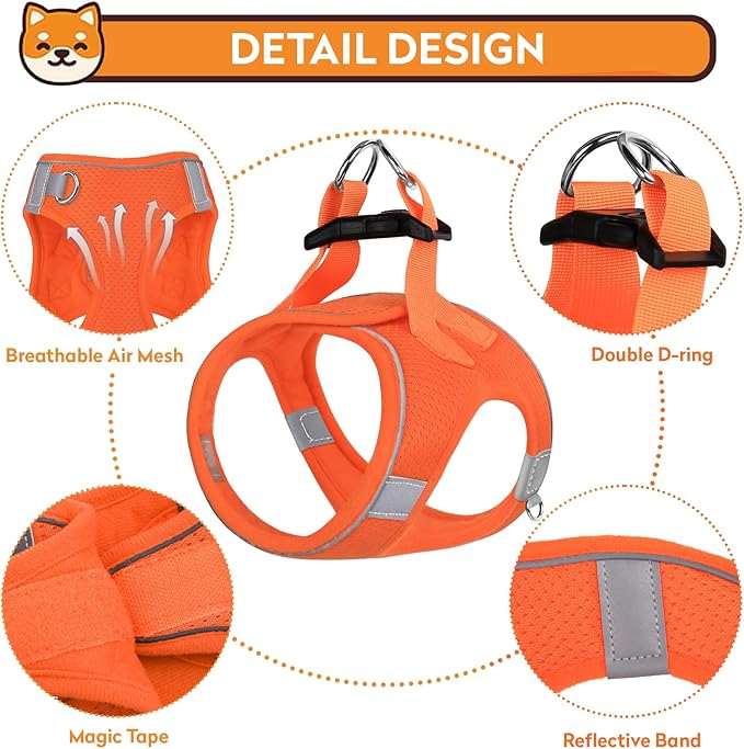 Dog Harness with Leash Set, No-Pull Step-in Reflective Pet Harness with 1 Leash Clips, Adjustable Soft Padded Easy Walk Dog Vest for Small Medium Large Dogs, Cats(Bright Orange, Small)