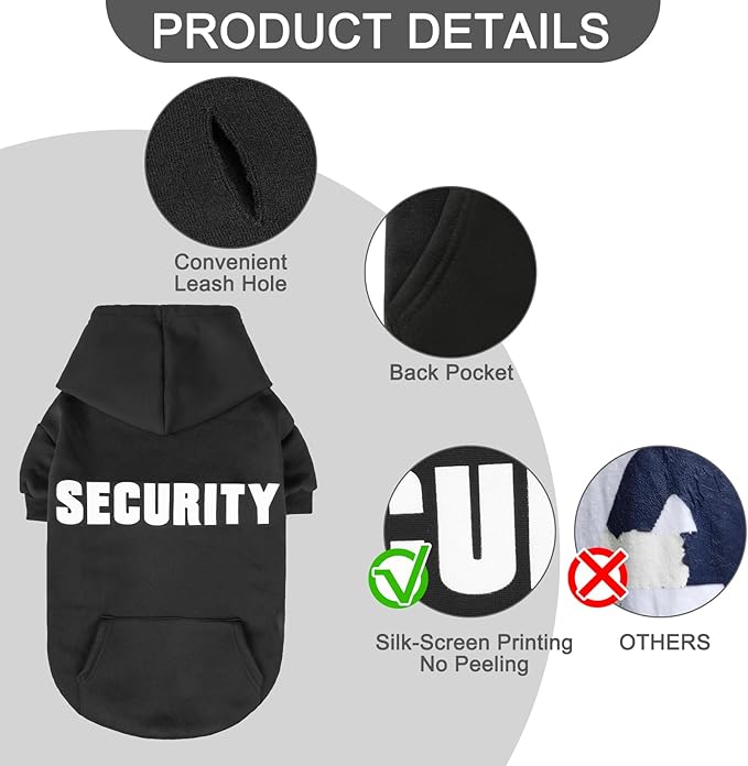 EXPAWLORER Dog Hoodies- Soft and Warm Dog Sweatshirt with Leash Hole, Halloween Dog Costume Winter Autumn Fleece Pet Clothes with Print for Puppy,Cat, Small Medium Large Dogs (XX-Large, Security)¡­