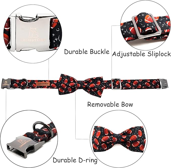 Lionheart Glory Dog Collar - Bowtie Collar for Large Dogs, Cotton Bow, Adjustable, Comfortable, Handmade