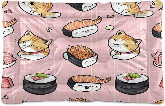Sushi Kawaii Pattern Dog Bed Cat Bed, Rectangle Comfortable Pet Bed, Ultra Soft Calming Dog Bed for Small Medium Dogs,18" x 24"