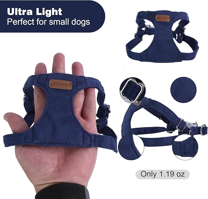Dog Harness and Leash Set, XS No Pull Adjustable Puppy Harness with Multifunction Denim Blue Dog Leash and Collar, Soft No Choke Escape Proof Pet Harness Vest for Small Dogs and Cats (Denim Blue, XS)