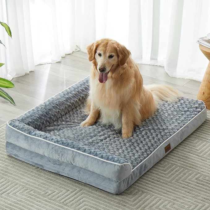 BFPETHOME Orthopedic Dog Bed for Extra Large Dogs - Big Waterproof Sofa Dog Bed with Removable Washable Cover, L-Shaped, Grey