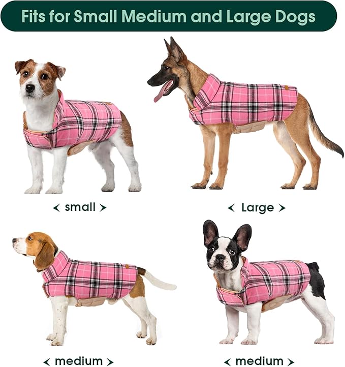 Kuoser Warm Dog Coat, Waterproof Dog Coats for X-Small Dogs, Adjustable Durable Doggie Winter Jacket Reversible Cozy Puppy Cold Weather Apparel from Small to Large Breed, Pink XS