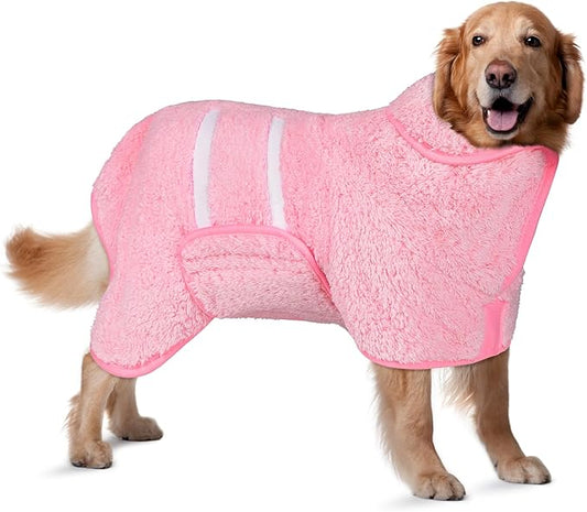 Bienbee Dog Bathrobe, Quick Drying Super Absorbent Dog Robes for After Bath, Warm Keeping Dogs Towel, Dogs Bath Supplies, Pink XL