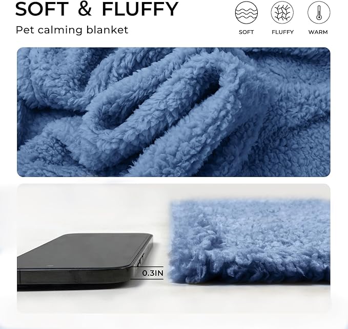 Luciphia 1 Pack 3 Calming Dog Blanket Fluffy Premium Fleece Pet Blankets Soft Sherpa Throw for Dogs Puppy Cat Haze Blue Large (41" x31")