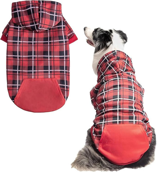 EXPAWLORER Plaid Dog Hoodie - British Style Warm Dog Sweater Shirt with Leash Hole,Pitbull Clothes Outfits,Winter Coat Apparel for All Breeds Puppy Girl Boy-Cat Apparel