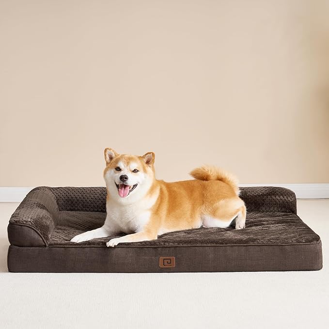 EHEYCIGA Memory Foam Dog Bed Medium Sized Dogs, Waterproof Dog Bed Orthopedic with Washable Removable Cover, Non-Slip Pet Bed Couch for Crate, 30x20x6 Inches, Brown