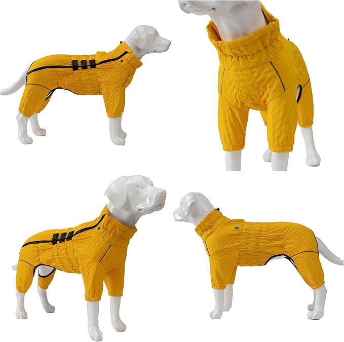 Warm Double Layers Dog Vest - 4 Legs Covered Windproof Waterproof Reflective Coat for Small Medium Large Dogs - Outdoor Skating Costume - Yellow XXL