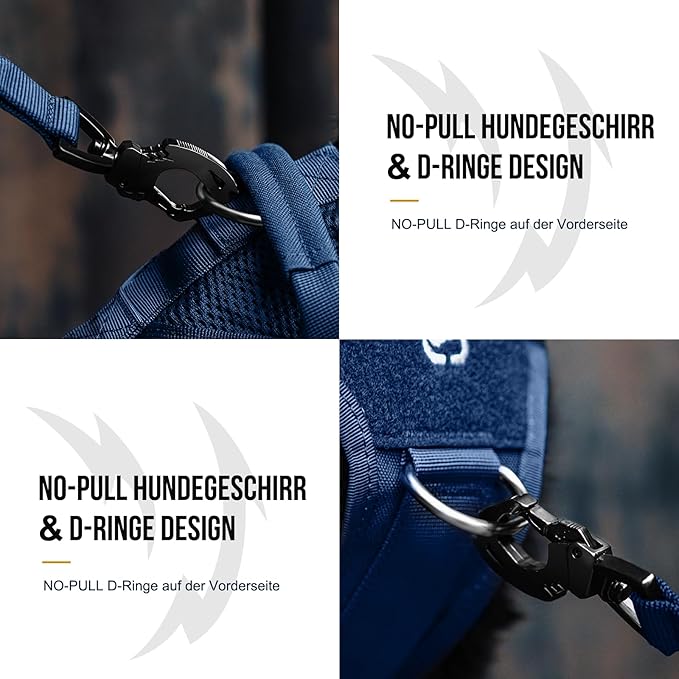 OneTigris No Pull Tactical Dog Harness for Small Medium Dog, Mesh Design Service Dog Vest Breathable Military Dog Molle Vests with Handles, Harness for Walking Hiking Training (Blue, M)