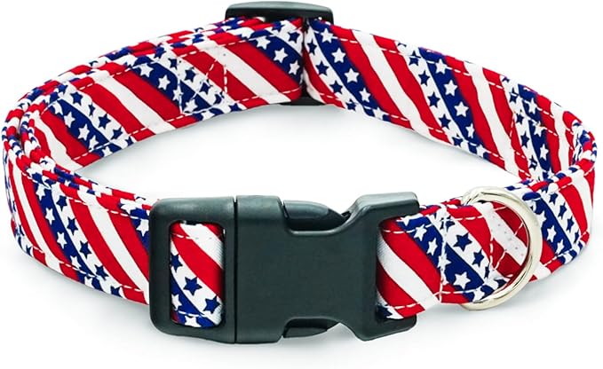 Tunkoo American Flag Dog Collar，4 of July Cute Adjustable Patriotic Collar for Boy and Girl Dogs with Strong Plastic Buckle - for Small Medium Large Pets, L