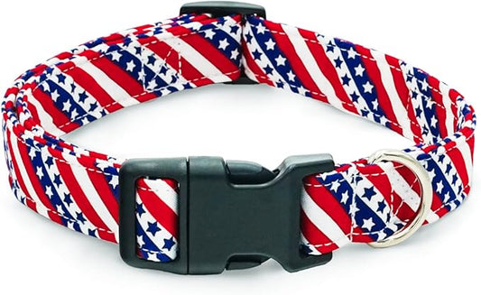 Tunkoo American Flag Dog Collar，4 of July Cute Adjustable Patriotic Collar for Boy and Girl Dogs with Strong Plastic Buckle - for Small Medium Large Pets, M