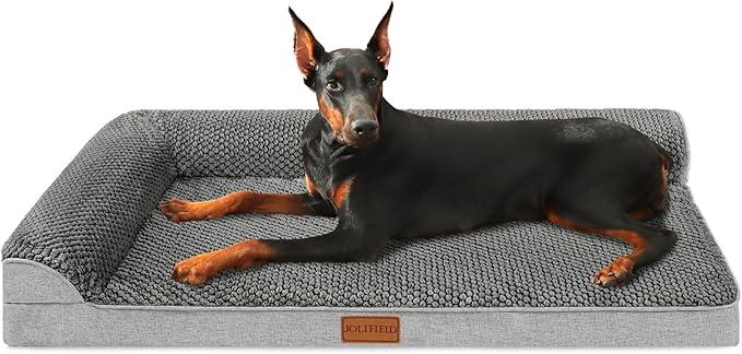 Orthopedic Jacquard XXL Dog Bed for Extra Large Dogs 48''X30'', Waterproof L Shaped Big Dog Sofa Pet Bed with Washable Removable Cover, Non-Slip Soft Comfortable Pet Couch Sleep Mat, Grey