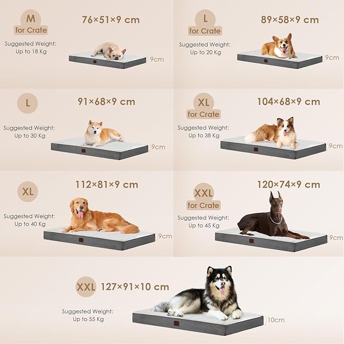 EHEYCIGA Orthopedic Dog Beds for Large Dogs with Removable Washable Cover for Crate, Beige, 35x23