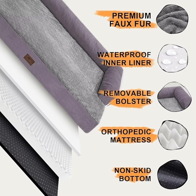 Orthopedic Large Dog Bed Washable, Dog Beds with Washable Removable Cover, XLarge Orthopedic Dog Beds for XLarge Dogs, Waterproof Pet Beds and Non-Slip Bottom, Extra Purple Large Dog Bed