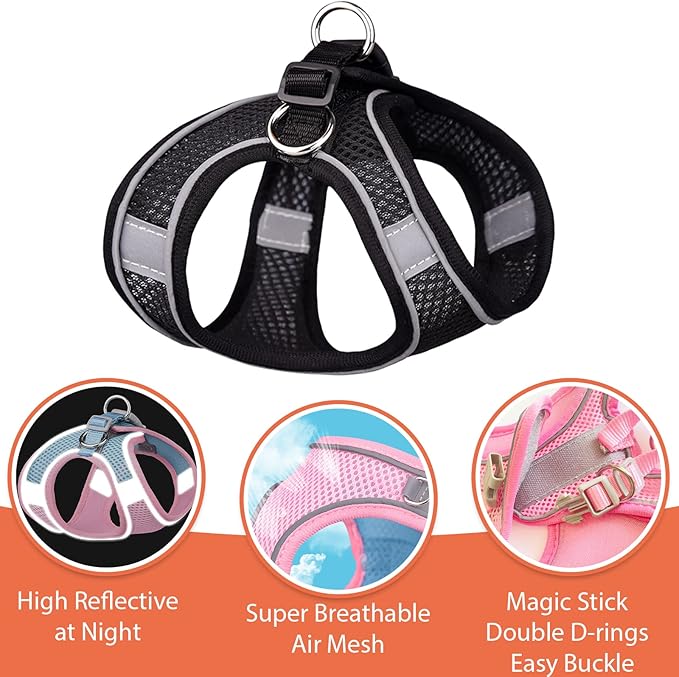 Soft Small Dog Harness and Leash Set Mesh Puppy Harnesses Leash Easy Walk Dog Harness Vest Adjustable Reflective No Pull Dog Harnesses for Small Dogs Cats (Black,S)