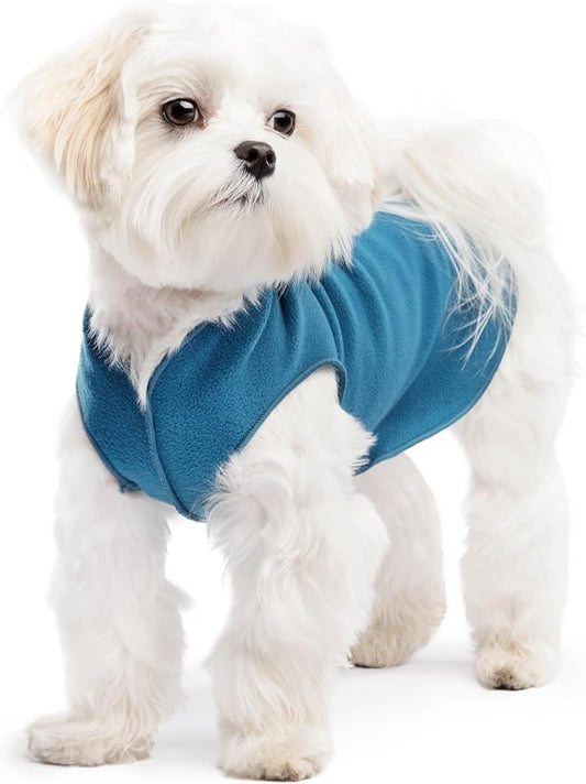 Stretch Fleece Dog Coat, Stretchy Pet Sweater, Machine Washable Pullover for Winter and Fall, Marine Blue, 8