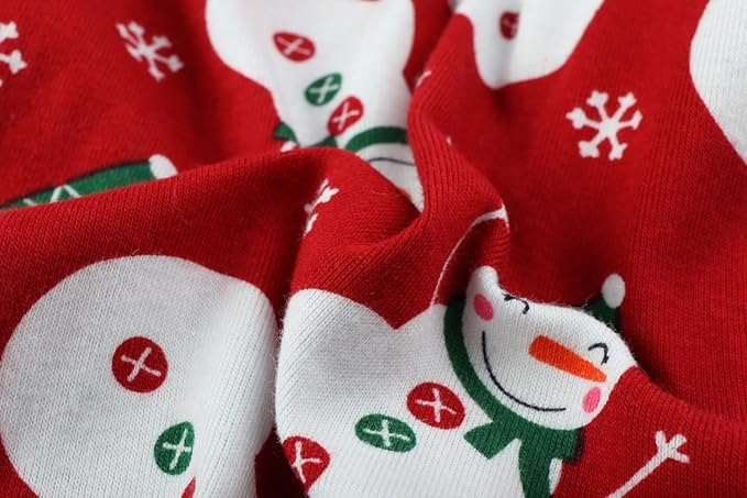 Lanyarco Snowman Pet Dog Christmas Pajamas PJS, Cute Cotton Snowflake Xmas Outfit for Medium Dogs, Red Large Back Length 20"