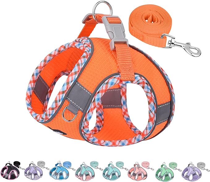 AIITLE Small Dog Harness - Breathable Double-Layer Jacquard No-Choke Vest, Durable Anti-Tear Fabric with Reflective Trim - Perfect for Running, Parties, Daily Walks (Orange, XS)