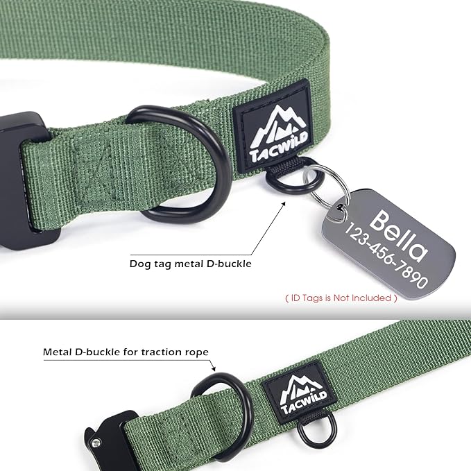 Heavy Duty Dog Collars for Medium and Large Dogs - Adjustable, Chew Proof Nylon Collar with Metal Quick Release Buckle and D-Ring for Dog Tags (Dark Green, M)