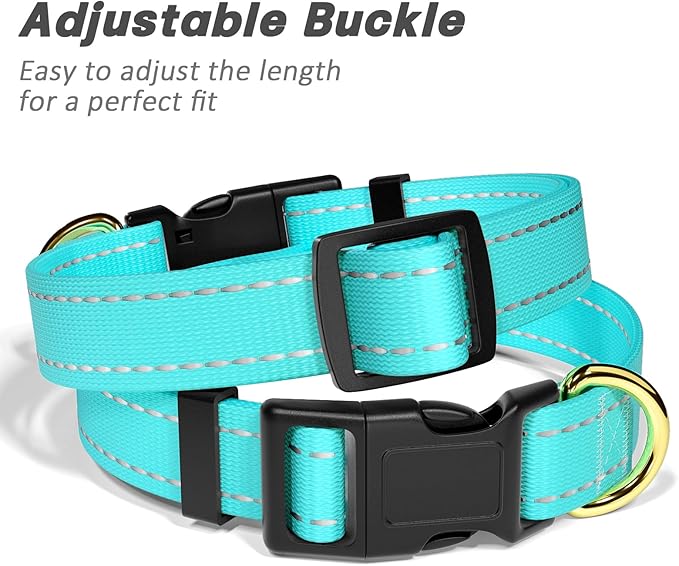 Reflective Dog Collar for Extra Small Dogs Cats, Cute Adjustable Heavy-Duty Nylon Puppy Collars for Boy and Girl Female, Soft Pet Accessories with Quick Release Buckle, Neck 8-12", Turquoise