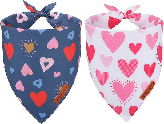 ADOGGYGO Valentine Dog Bandana, Colorful Heart Pet Scarf, Multi Size Offered, White Blue Valentine Heart Bandanas for Small Dogs (Small)