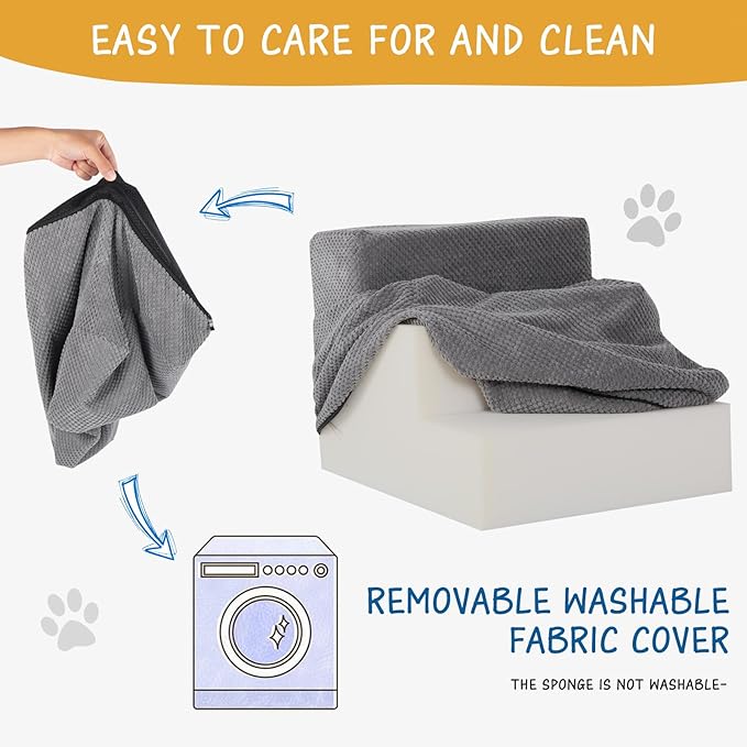 Dog Stairs for Small Dogs & Cats, 3-Step Non-Slip Pet Steps for Couch Sofa and Chair, Grey, 13.6" H