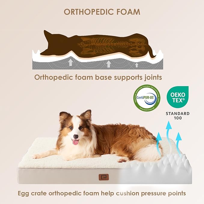 EHEYCIGA Orthopedic Medium Dog Beds for Small Dogs with Removable Washable Cover for Crate, Camel, 30x20