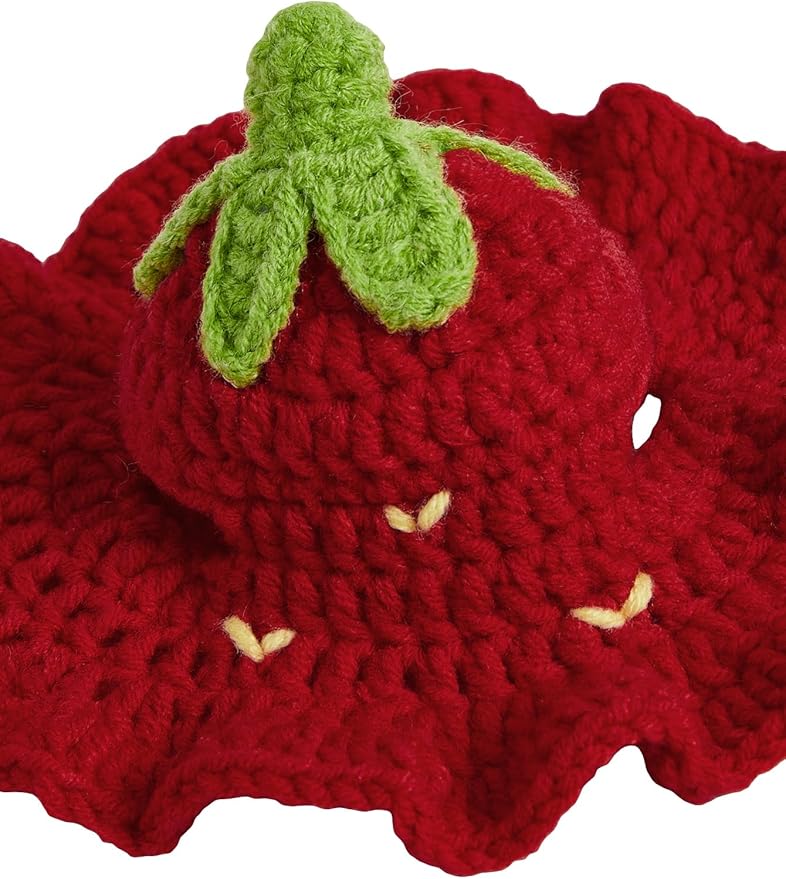 QWINEE Cartoon Strawberry Design Knit Cute Dog Hat Soft Cat Hat Rabbit Hat Halloween Christmas Party Costume Head Wear Accessories for Puppy Cat Kitten Small Dogs Small Animals Solid Red M