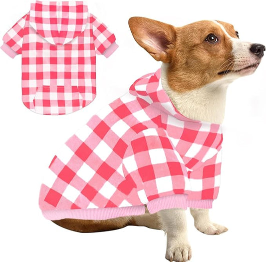 Plaid Dog Sweaters Hoodies Sweatshirts for Dogs Cats, Warm and Soft Cold Weater Coats for Christmas (Pink, X-Small)