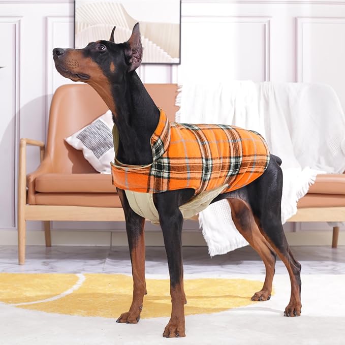 Kuoser Warm Dog Coat, Waterproof Dog Jacket for Extra Large Dogs, Adjustable Durable XXXL Doggie Winter Coat Reversible Puppy Cold Weather Apparel for Large Breed, Orange 3XL