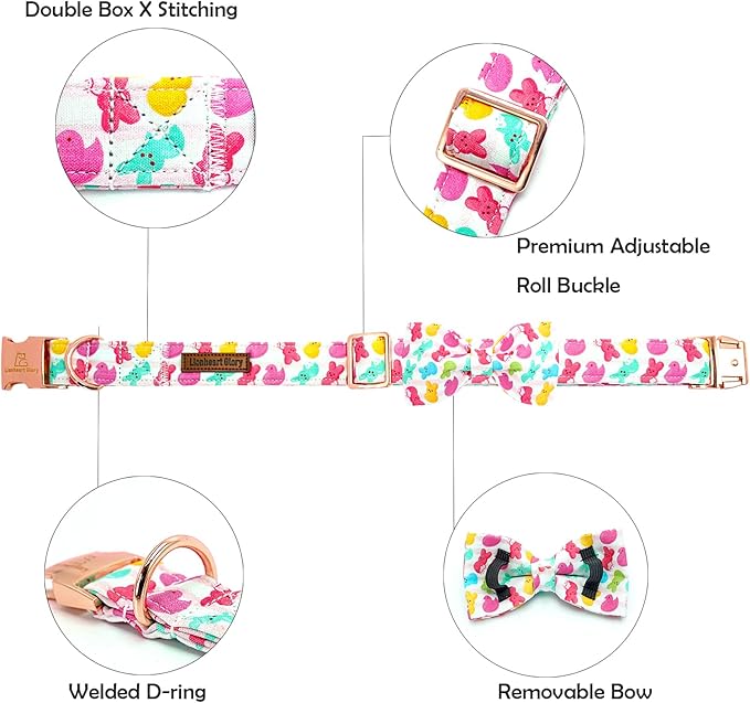 Lionheart glory Dog Bow Collar Easter Day Dog Collar for Large Dogs,Easter Rabbits Colorful Dog Collars with Bowtie Spring Bunnies Blue Collars Pet Collar Bows